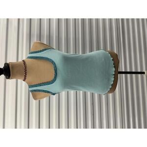 Y2k energie Ribbed Tank Top with Lace Trim – Light Blue – Size small
